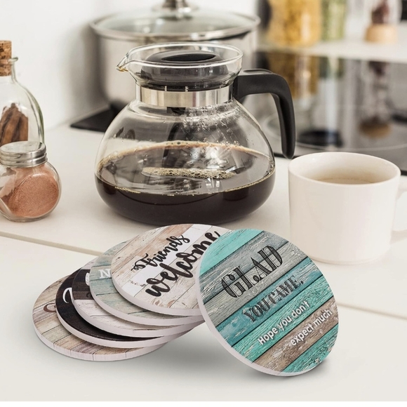 Funny Coasters for Coffee Table -6 Sarcastic Absorbent Stone Cork Drink Coasters - Picture 6 of 7